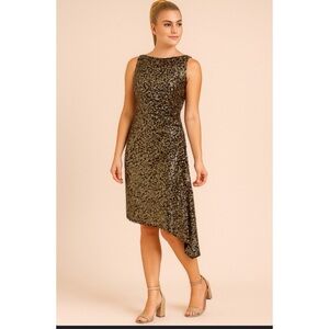 David Meister Designer Black Asymmetrical Sequin Exposed Side Zip Formal Dress 8
